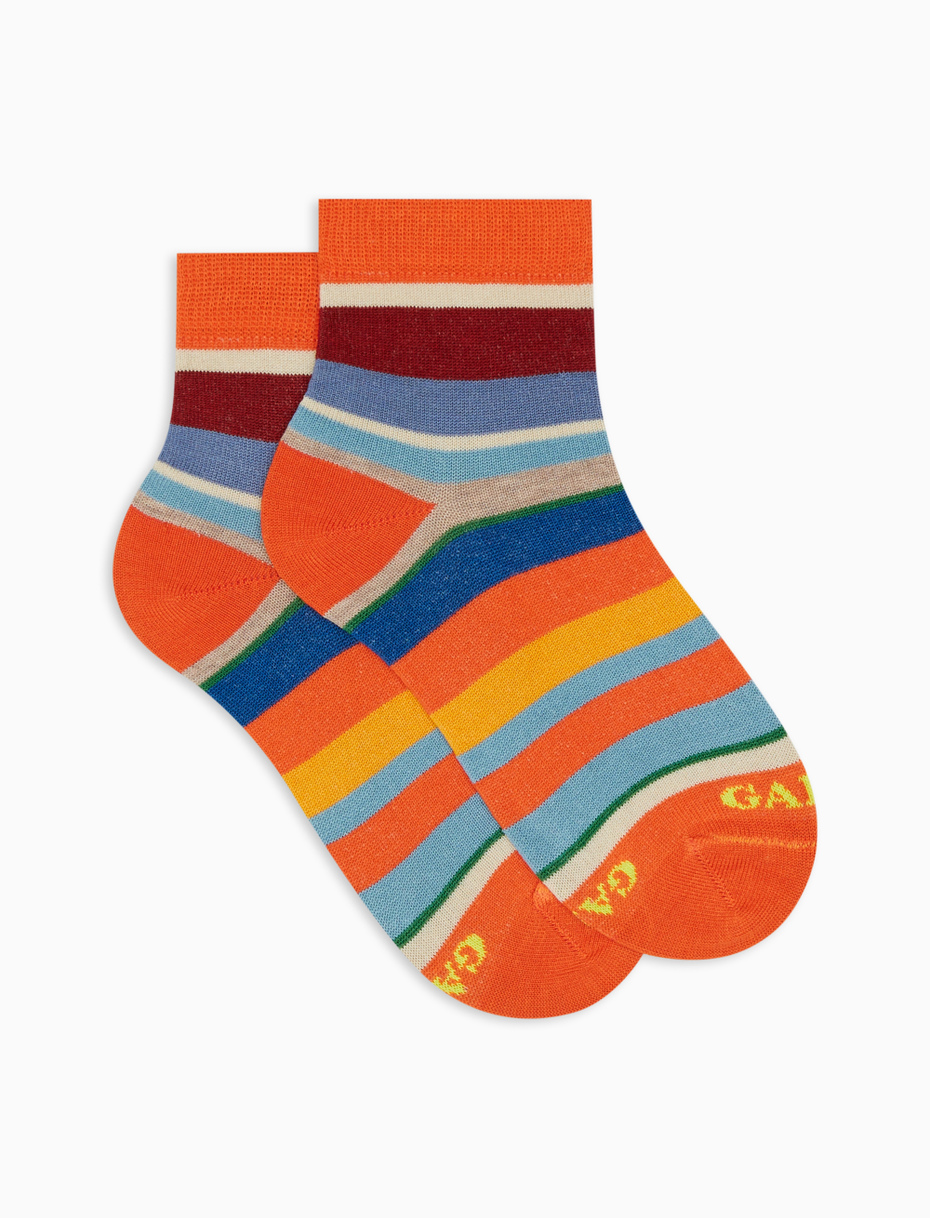 Kids' super short lobster red light cotton socks with multicoloured stripes - Gallo 1927 - Official Online Shop