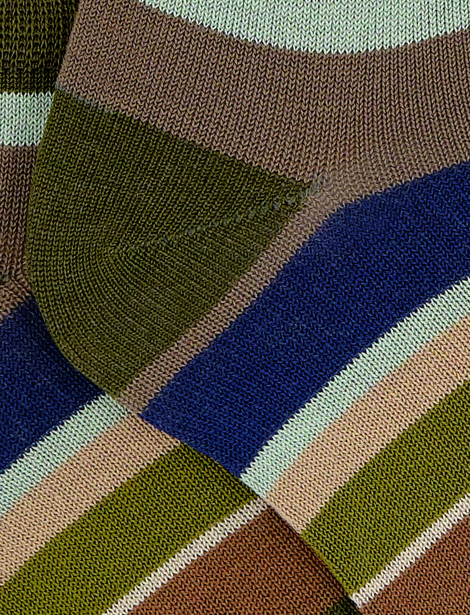 Calze fantasmini bambino cotone leggero verde militare righe multicolor - Gallo 1927 - Official Online Shop