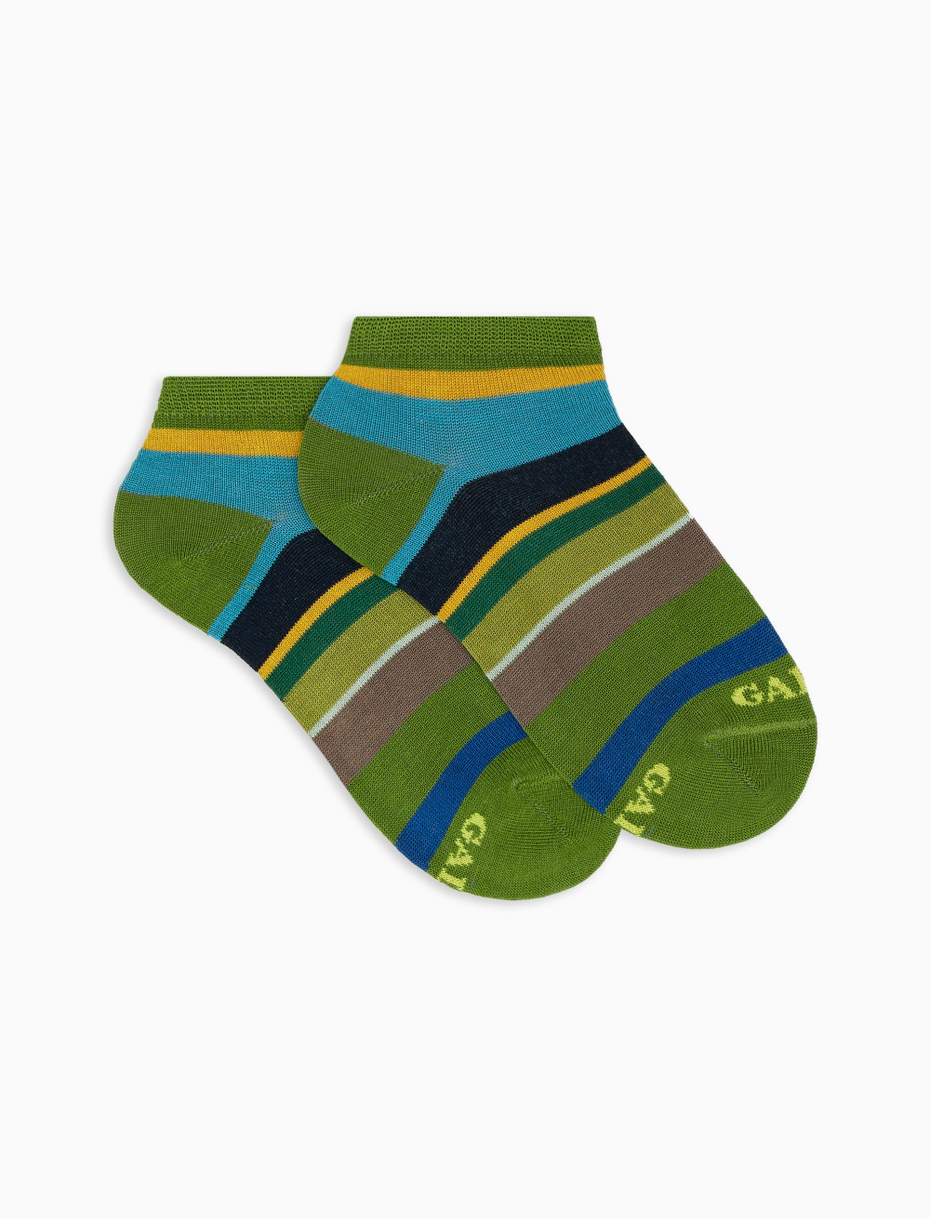 Kids' cactus light cotton ankle socks with multicoloured stripes - Gallo 1927 - Official Online Shop