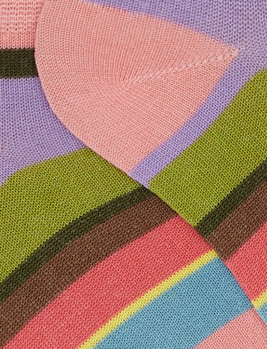 Kids' geranium light cotton ankle socks with multicoloured stripes - Gallo 1927 - Official Online Shop