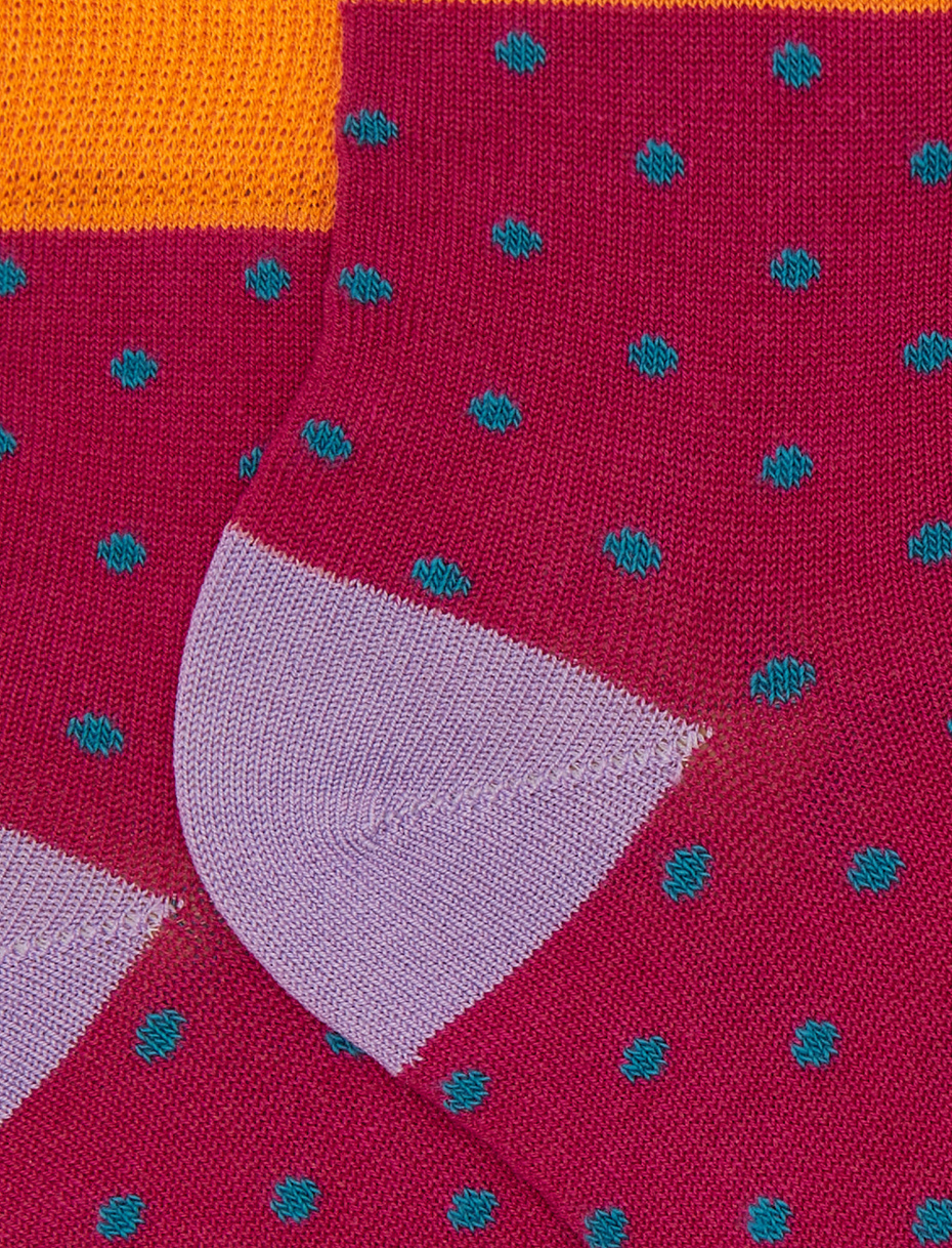 Kid's super short fuchsia cotton socks with polka dot pattern - Gallo 1927 - Official Online Shop
