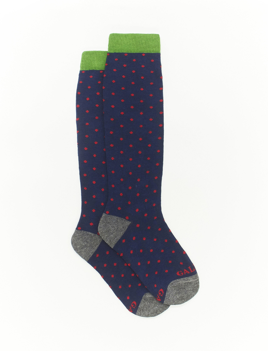 Kids' long royal blue cotton socks with polka dots - Gallo 1927 - Official Online Shop