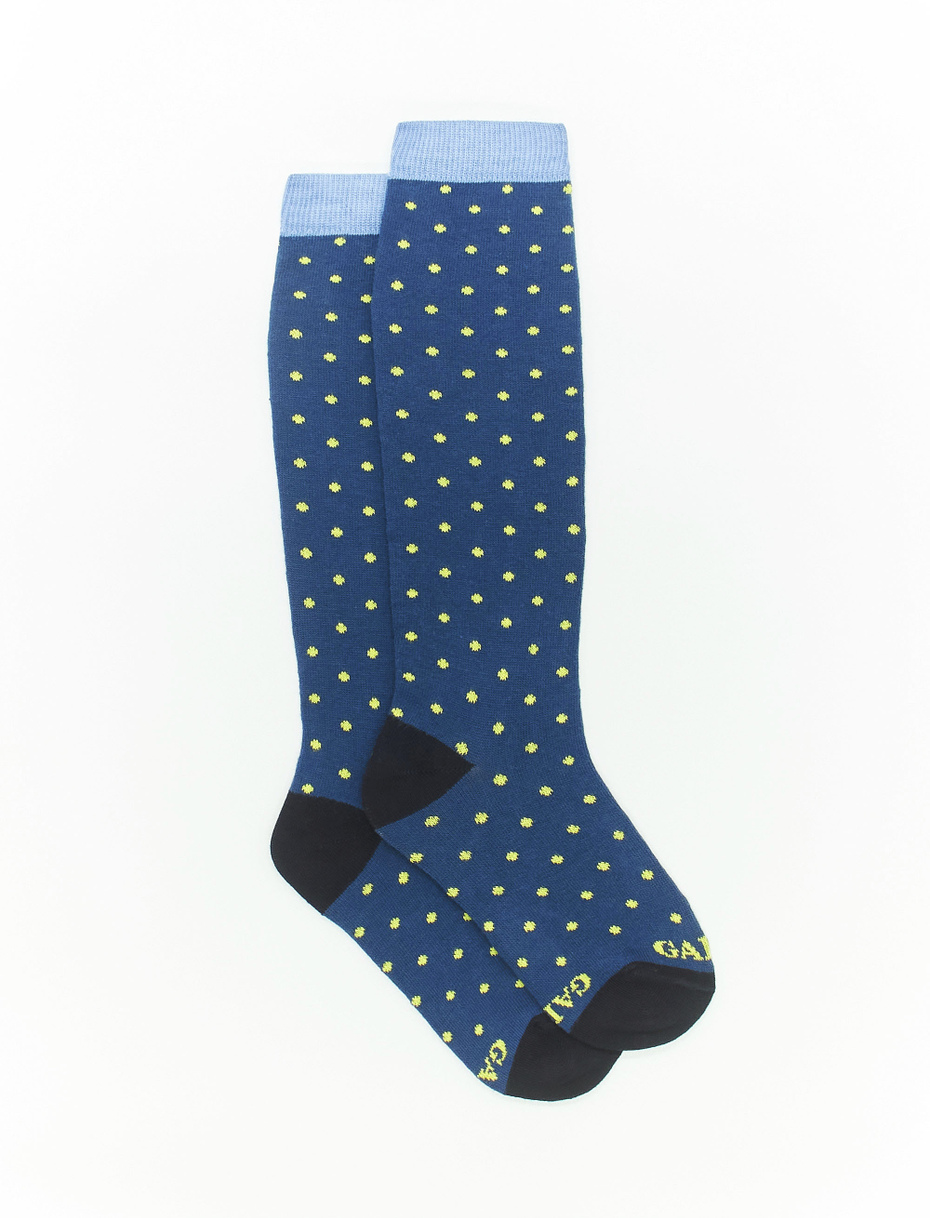 Kids' long lake blue cotton socks with polka dots - Gallo 1927 - Official Online Shop