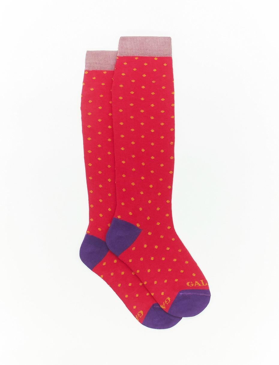 Kids' long ruby red cotton socks with polka dots - Gallo 1927 - Official Online Shop