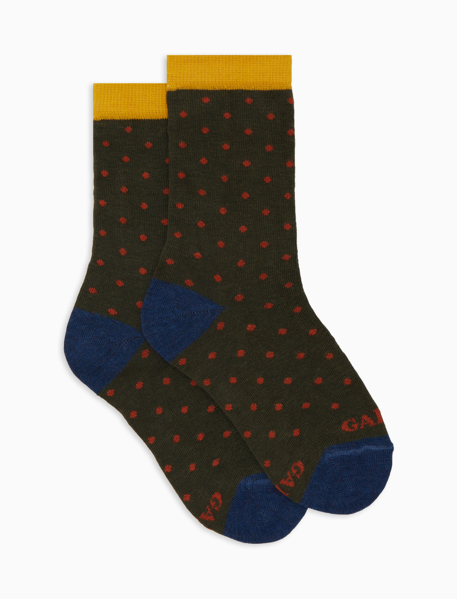 Kids' short green cotton socks with polka dots - Gallo 1927 - Official Online Shop