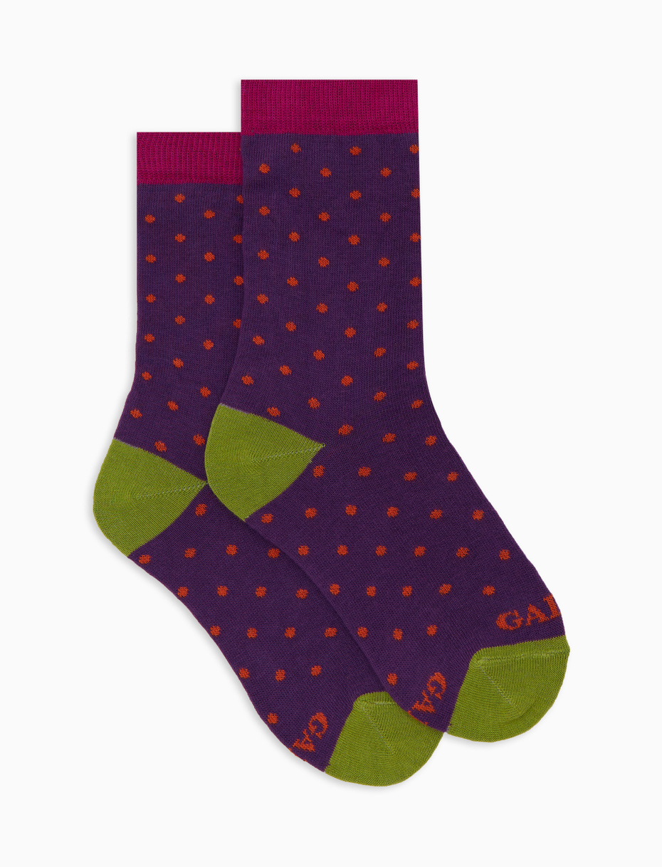 Kids' short purple cotton socks with polka dots - Gallo 1927 - Official Online Shop