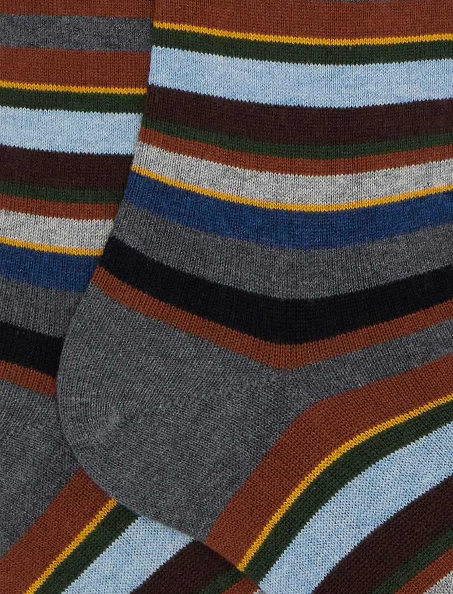 Calze lunghe uomo cotone e cashmere grigio righe multicolor micro - Gallo 1927 - Official Online Shop