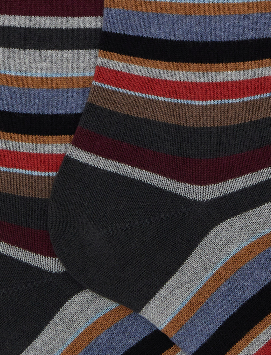 Men's long grey cotton and cashmere socks with multicoloured micro stripes - Gallo 1927 - Official Online Shop