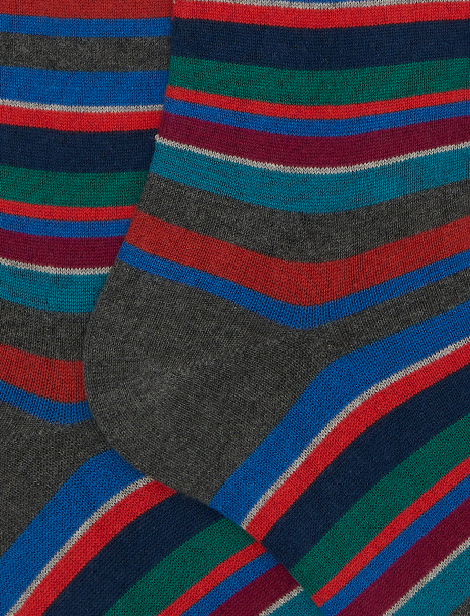 Men's long grey cotton and cashmere socks with multicoloured micro stripes - Gallo 1927 - Official Online Shop