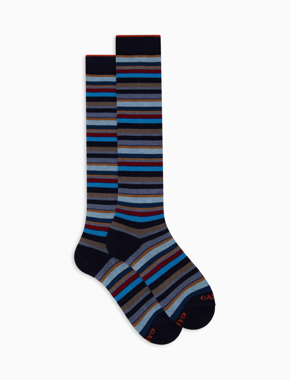 Calze lunghe uomo cotone e cashmere blu righe multicolor micro - Gallo 1927 - Official Online Shop