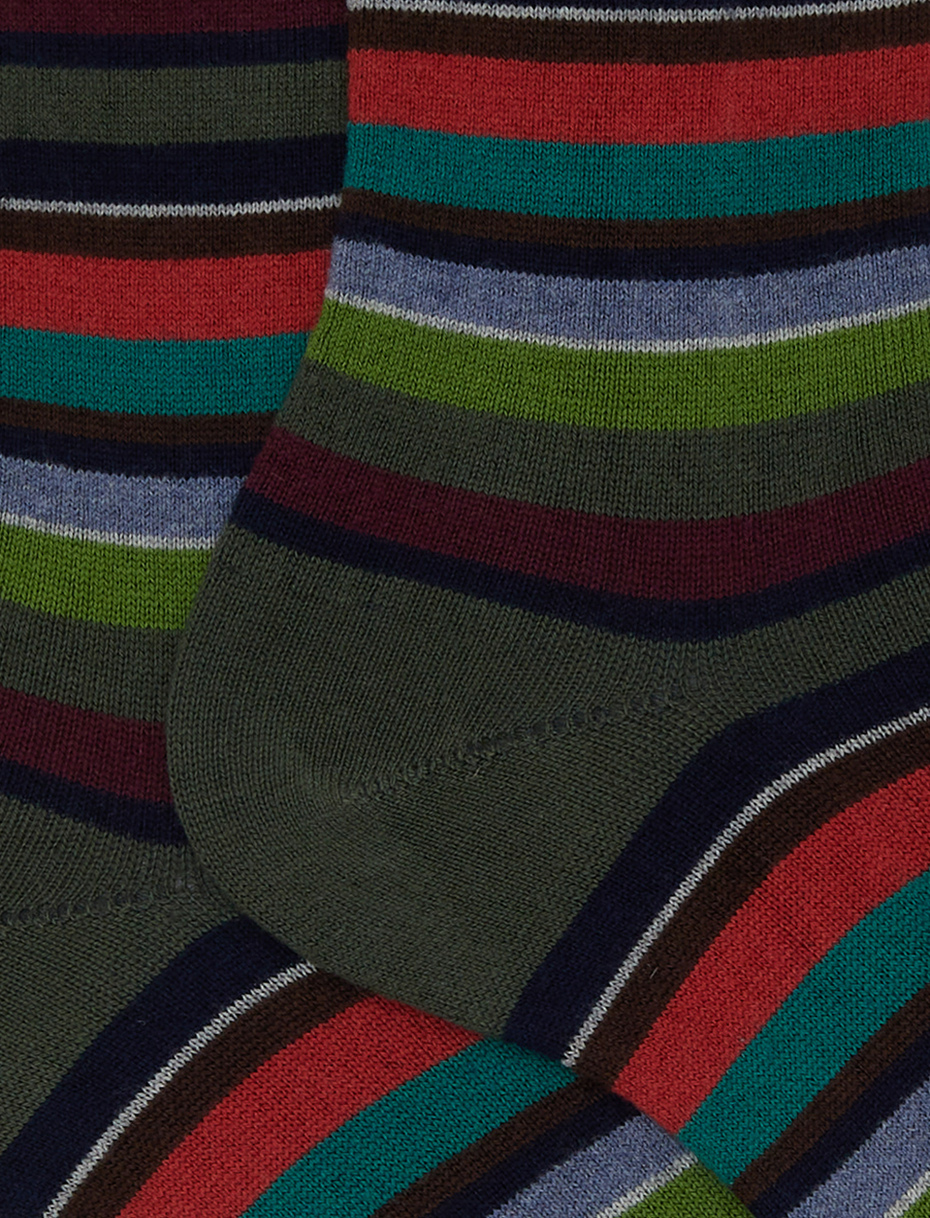Calze corte uomo cotone e cashmere verde righe multicolor micro - Gallo 1927 - Official Online Shop