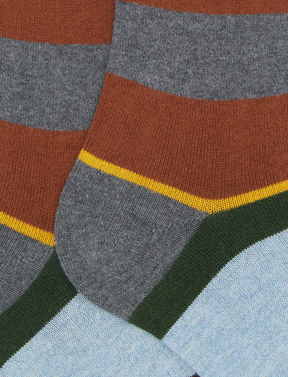 Men's long grey cotton and cashmere socks with multicoloured macro stripes - Gallo 1927 - Official Online Shop