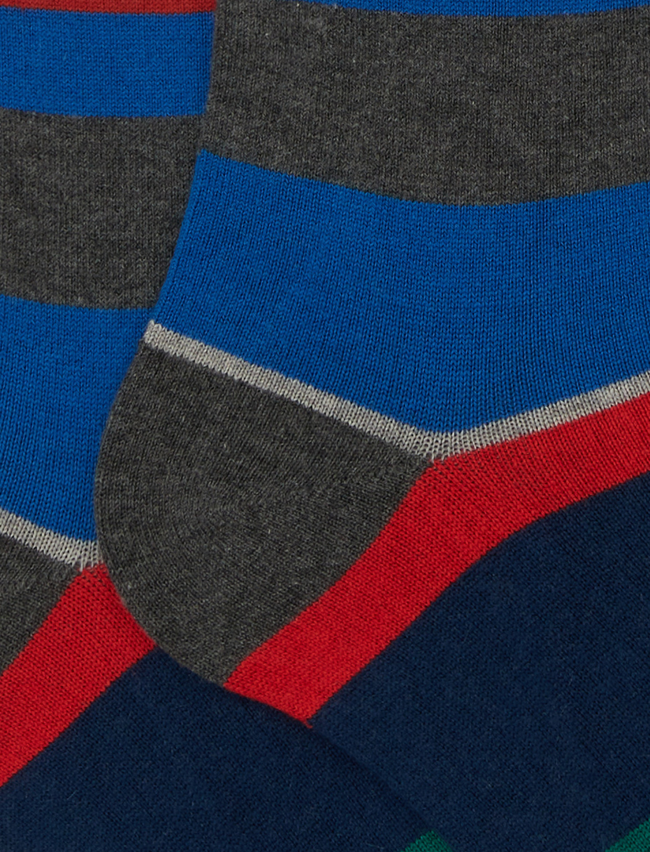 Men's long grey cotton and cashmere socks with multicoloured macro stripes - Gallo 1927 - Official Online Shop