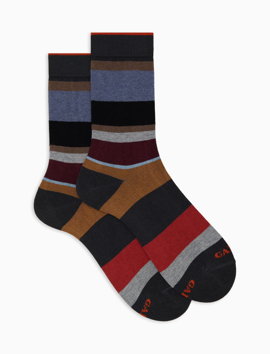 Calze corte uomo cotone e cashmere grigio righe multicolor macro - Gallo 1927 - Official Online Shop