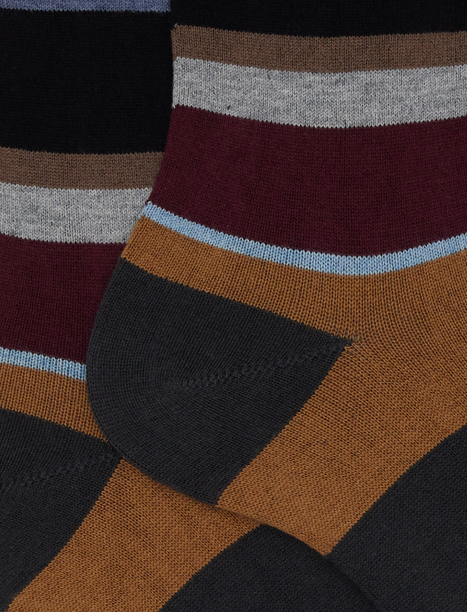 Calze corte uomo cotone e cashmere grigio righe multicolor macro - Gallo 1927 - Official Online Shop