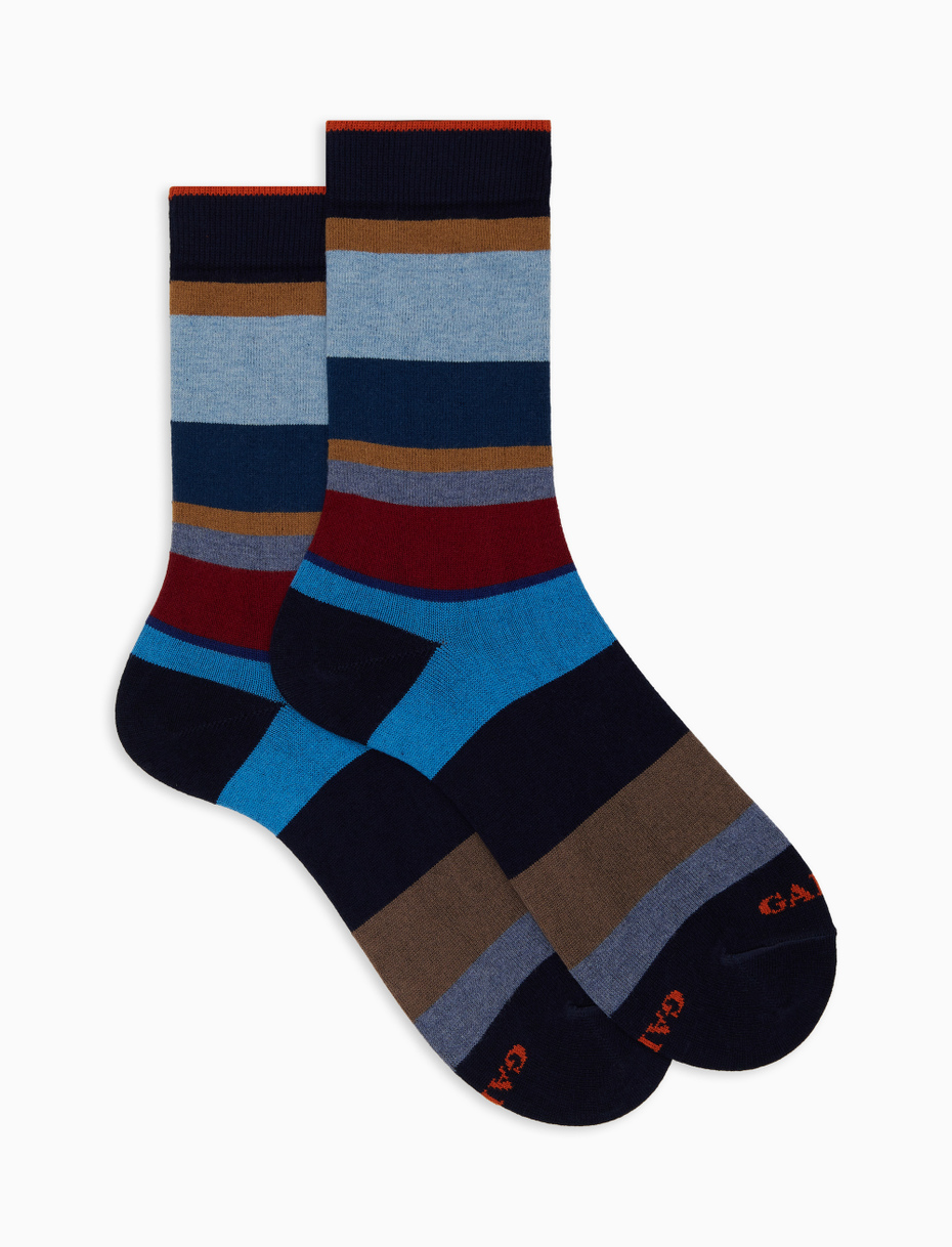 Calze corte uomo cotone e cashmere blu righe multicolor macro - Gallo 1927 - Official Online Shop