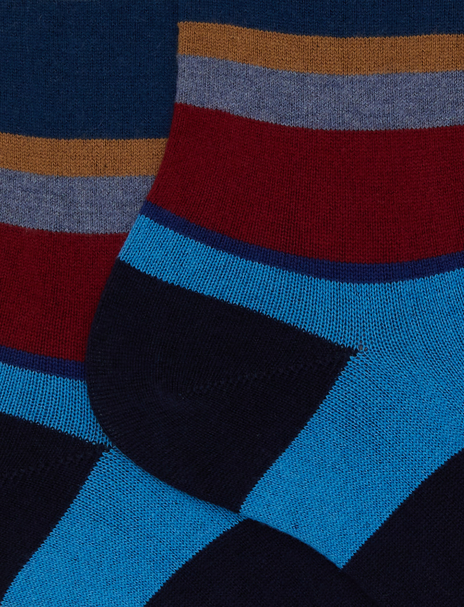 Calze corte uomo cotone e cashmere blu righe multicolor macro - Gallo 1927 - Official Online Shop