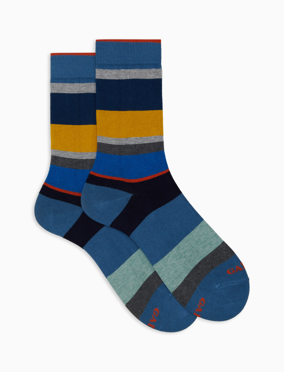 Calze corte uomo cotone e cashmere azzurro righe multicolor macro - Gallo 1927 - Official Online Shop