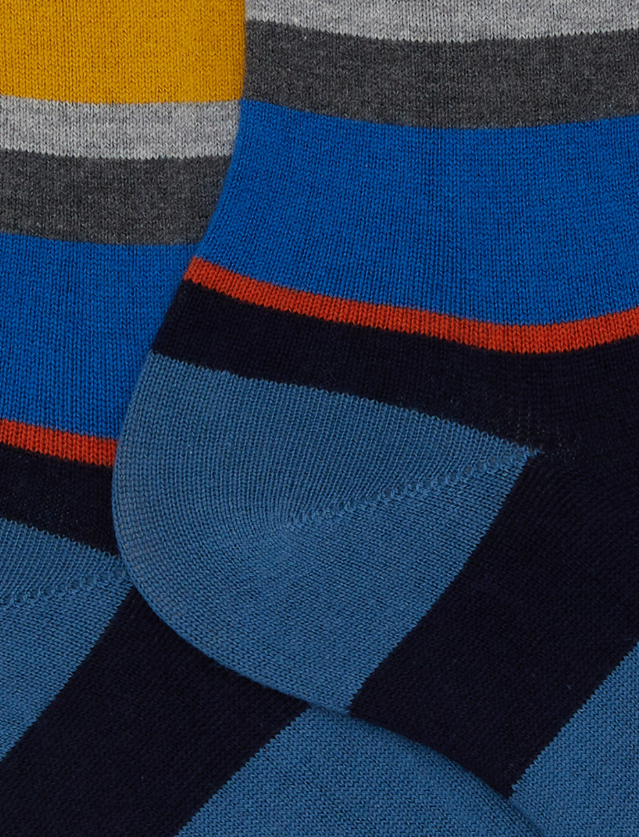 Calze corte uomo cotone e cashmere azzurro righe multicolor macro - Gallo 1927 - Official Online Shop