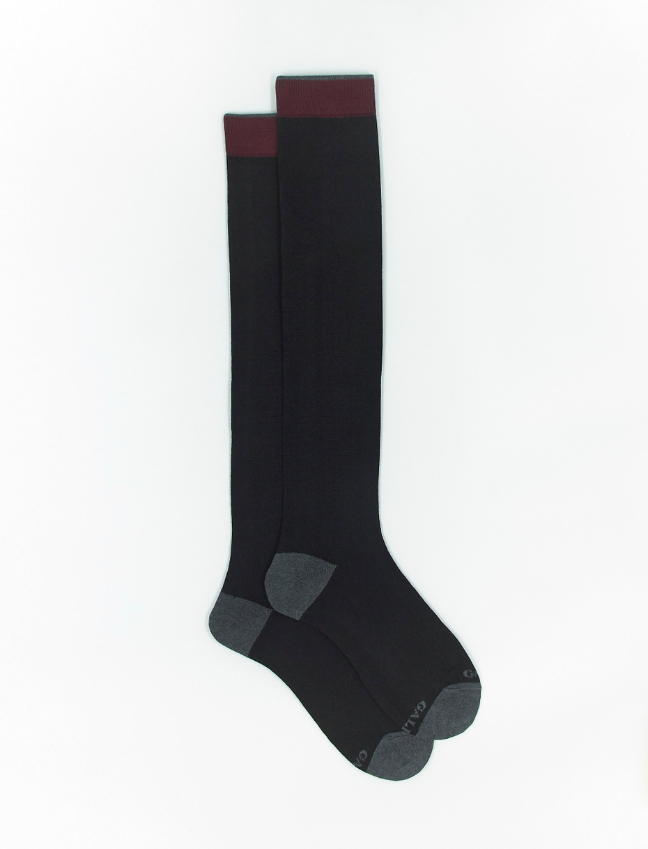 Calze lunghe uomo cotone e cashmere nero tinta unita e contrasti - Gallo 1927 - Official Online Shop