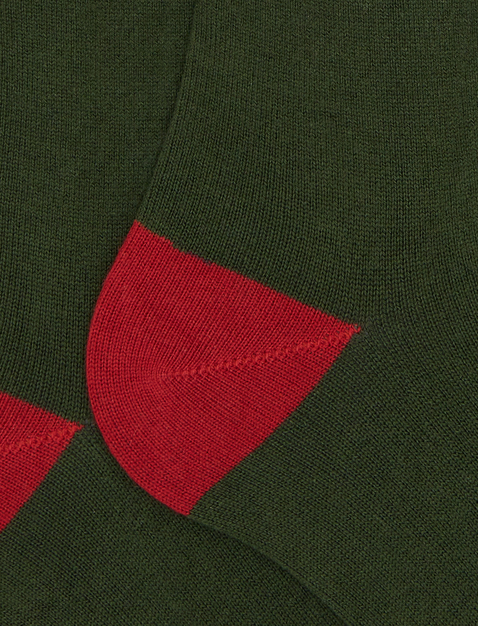 Men's long plain green cotton and cashmere socks with contrasting details - Gallo 1927 - Official Online Shop