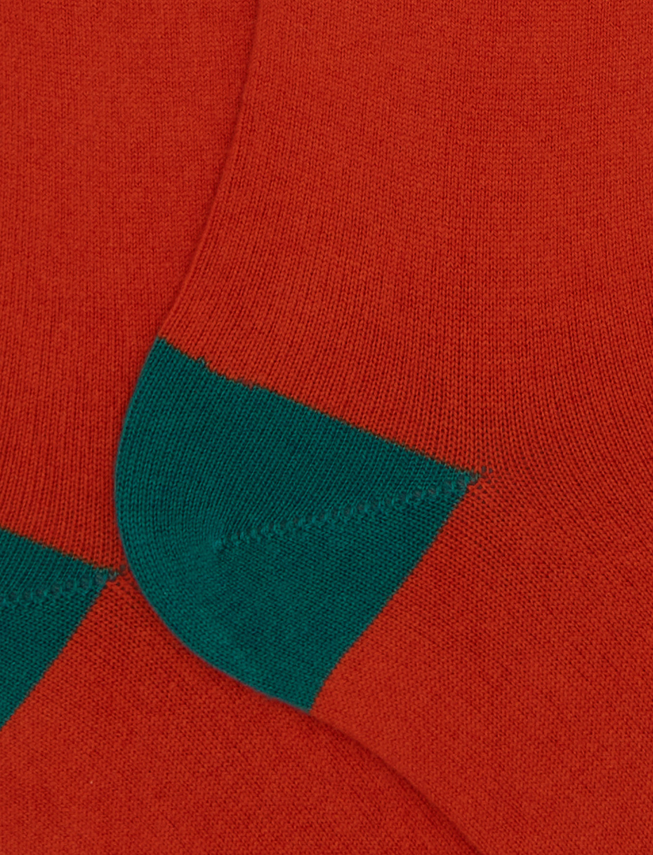 Men's long plain orange cotton and cashmere socks with contrasting details - Gallo 1927 - Official Online Shop