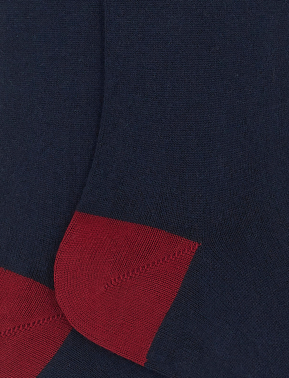 Men's short plain navy cotton and cashmere socks with contrasting details - Gallo 1927 - Official Online Shop