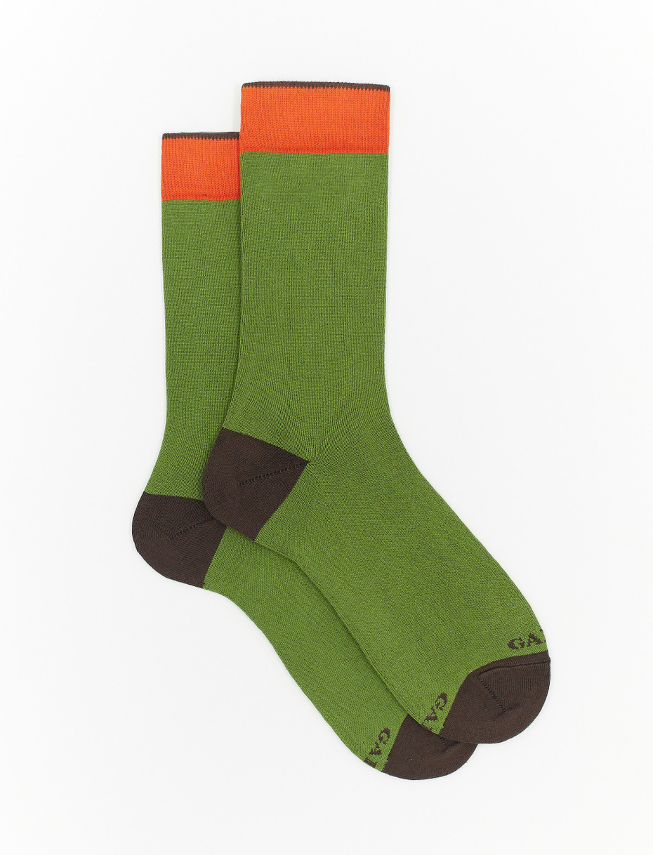 Men's short plain sand cotton and cashmere socks with contrasting details - Gallo 1927 - Official Online Shop