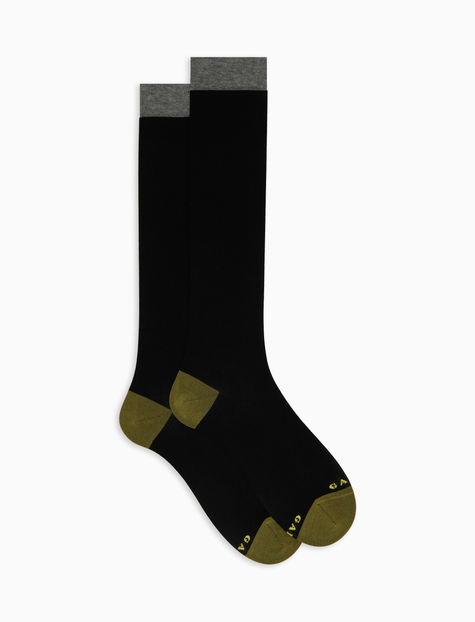 Men's long plain black cotton socks - Gallo 1927 - Official Online Shop