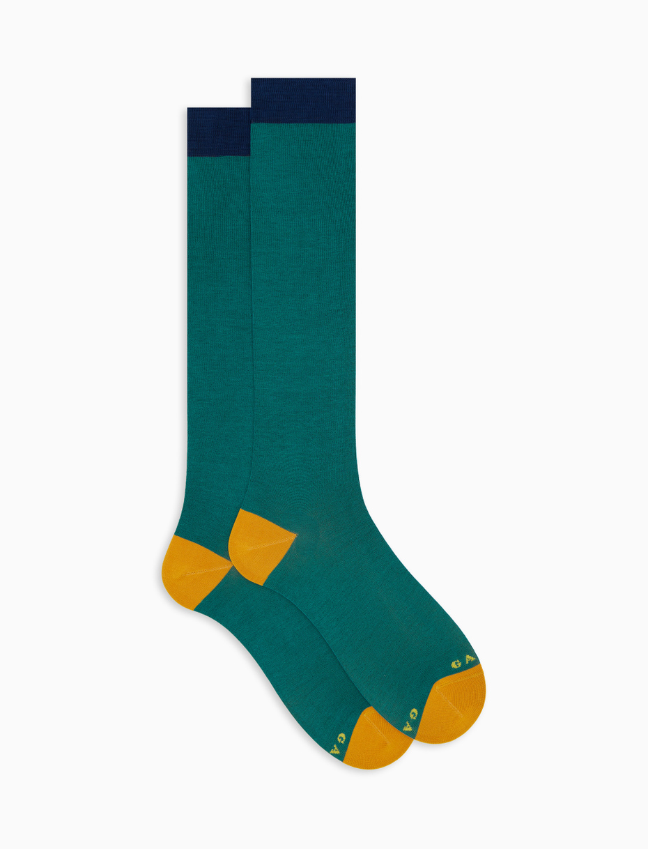 Men's long plain green cotton socks - Gallo 1927 - Official Online Shop