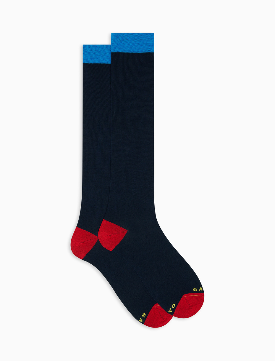 Men's long plain blue cotton socks - Gallo 1927 - Official Online Shop