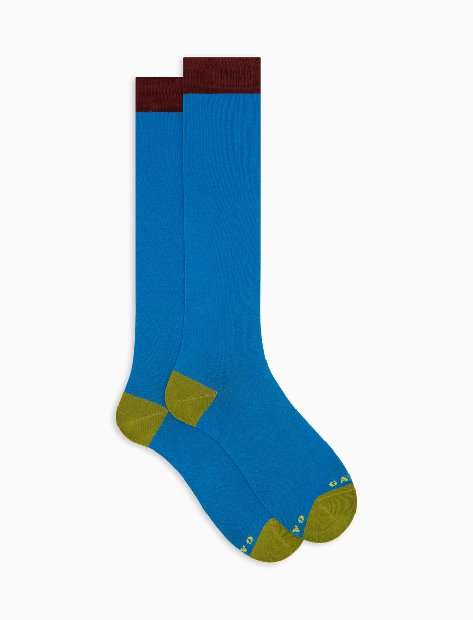 Men's long plain light blue cotton socks - Gallo 1927 - Official Online Shop