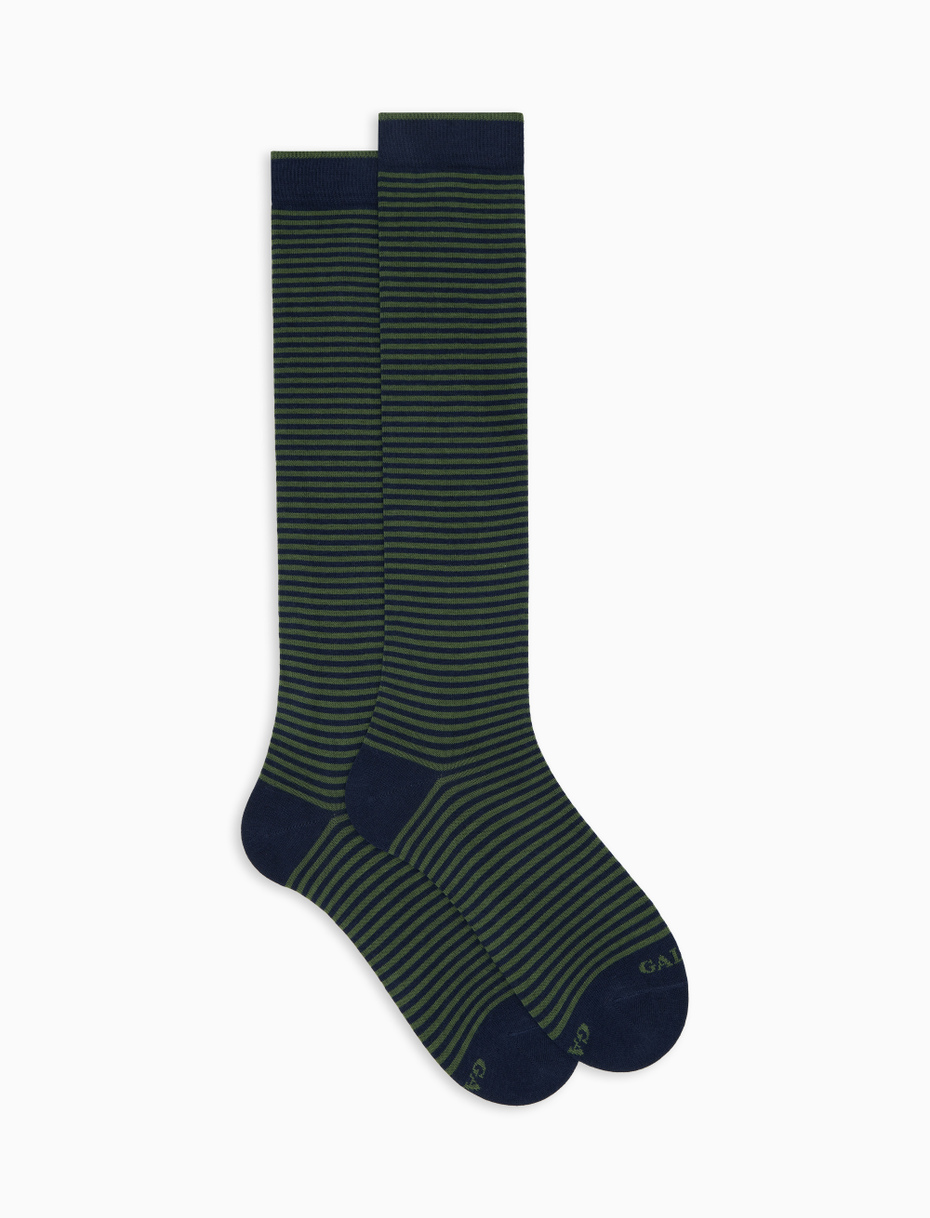 Men's long blue cotton socks with Windsor stripes - Gallo 1927 - Official Online Shop