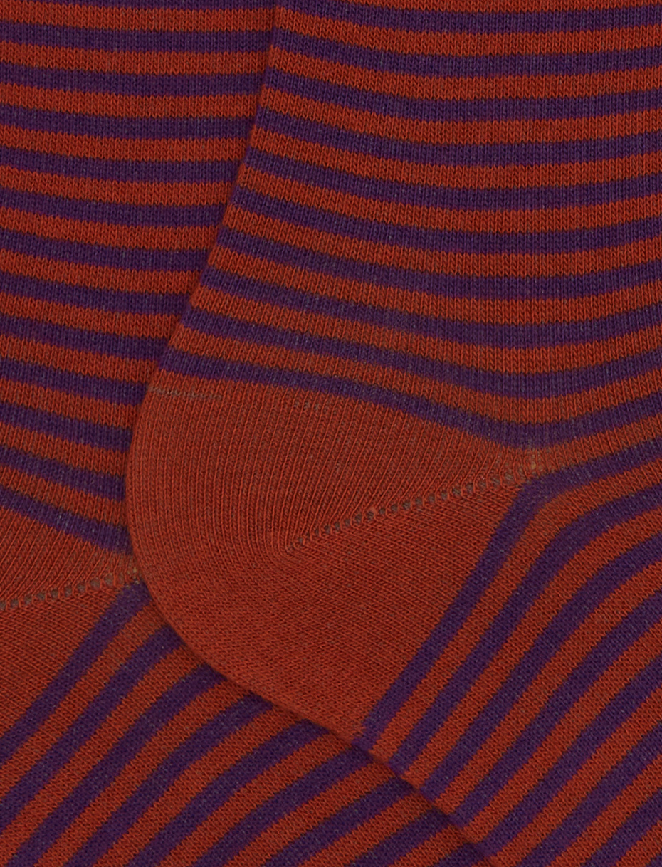 Men's long orange cotton socks with Windsor stripes - Gallo 1927 - Official Online Shop