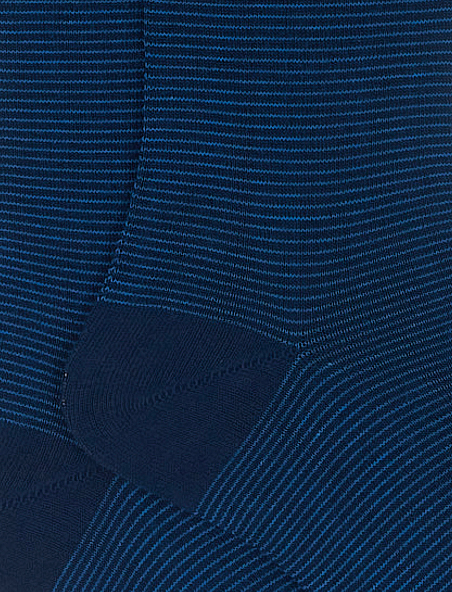 Men's long royal/Aegean blue cotton socks with two-tone stripes - Gallo 1927 - Official Online Shop