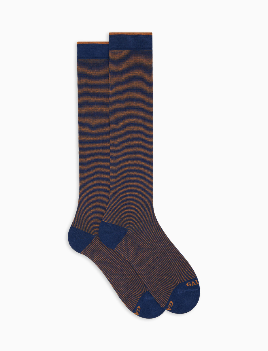 Calze lunghe uomo cotone blu righine bicolore - Gallo 1927 - Official Online Shop