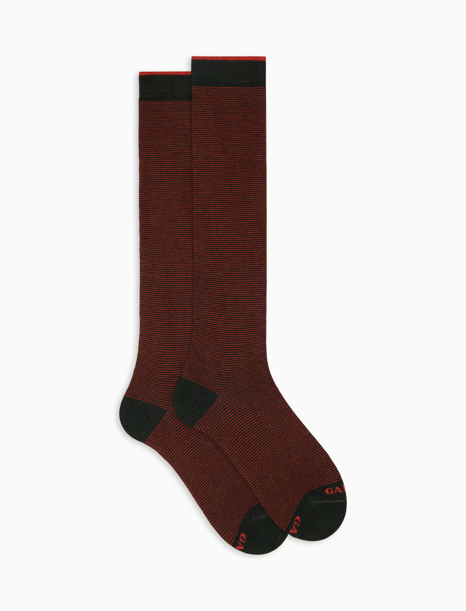 Men's long orange cotton socks with two-tone stripes - Gallo 1927 - Official Online Shop
