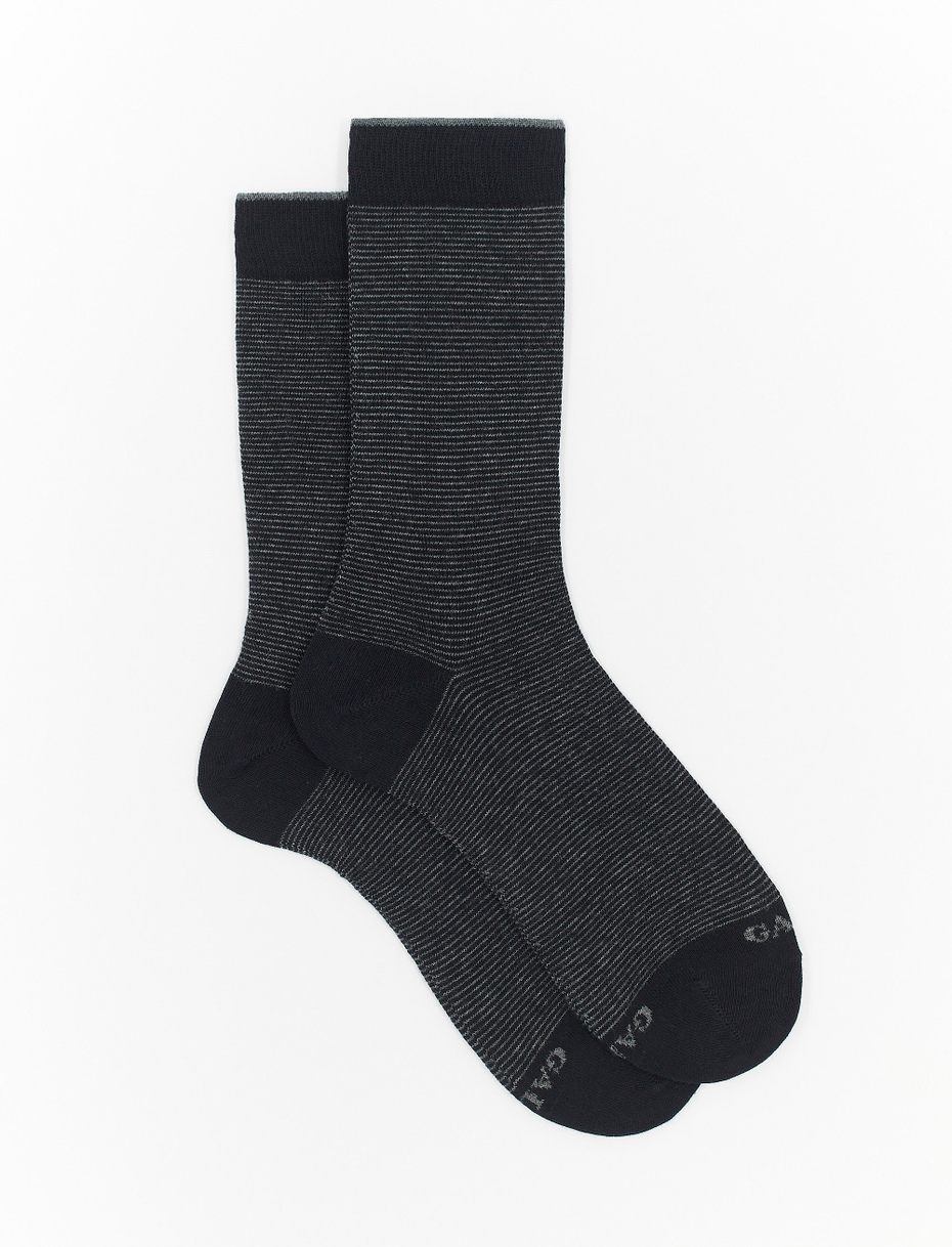 Men's short blue cotton socks with two-tone stripes - Gallo 1927 - Official Online Shop
