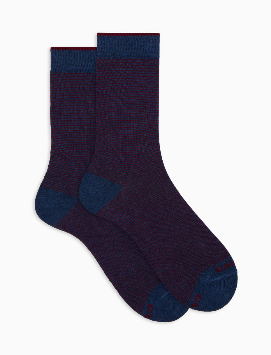 Calze corte uomo cotone blu righine bicolore - Gallo 1927 - Official Online Shop