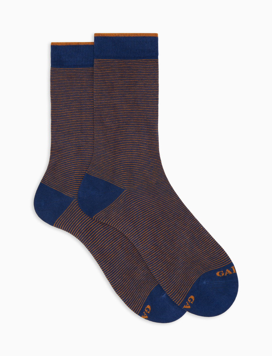Men's short blue cotton socks with two-tone stripes - Gallo 1927 - Official Online Shop