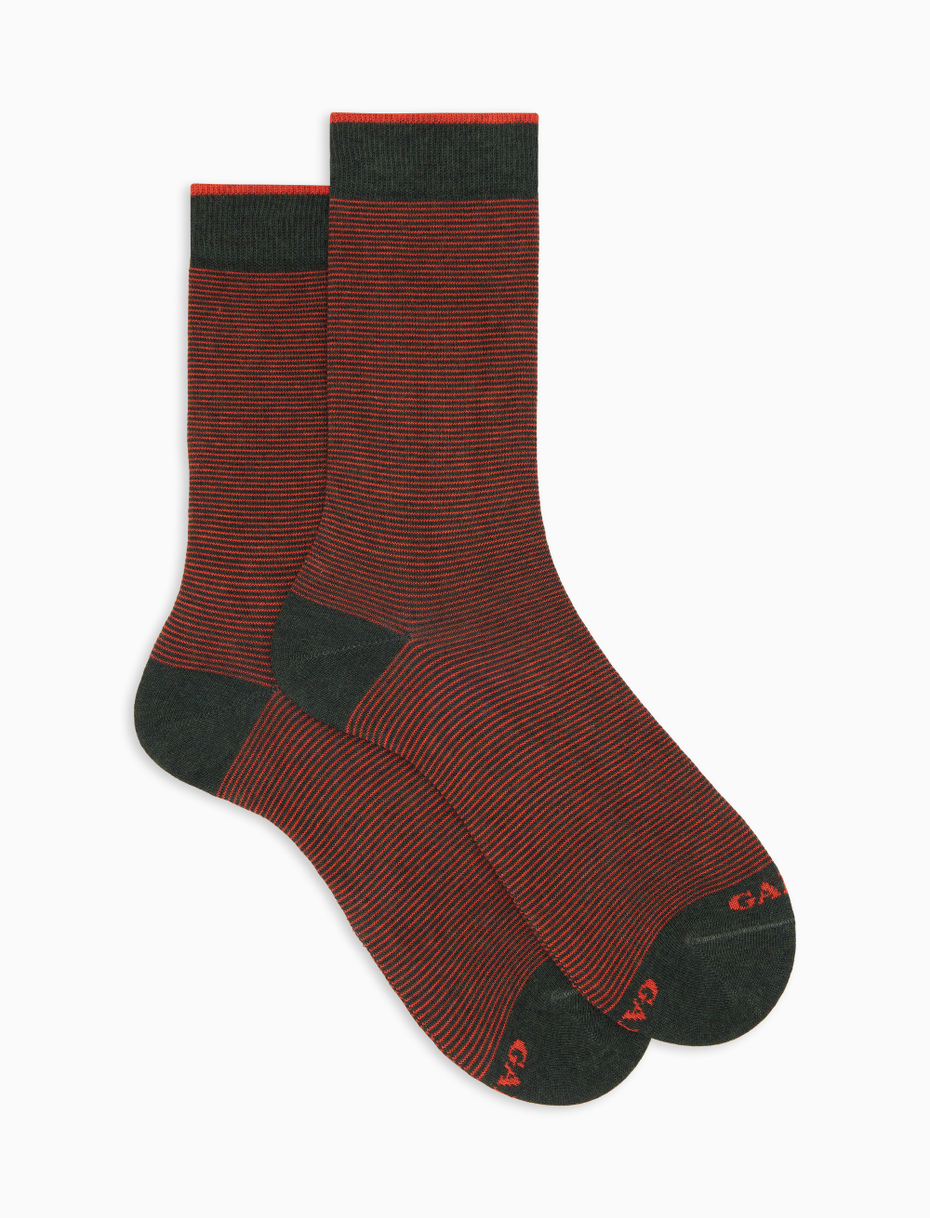 Men's short orange cotton socks with two-tone stripes - Gallo 1927 - Official Online Shop