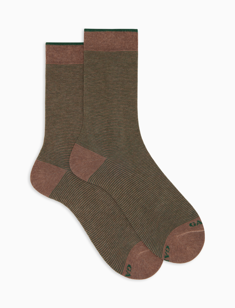 Men's short beige cotton socks with two-tone stripes - Gallo 1927 - Official Online Shop