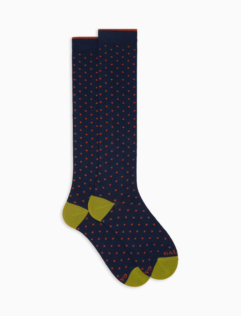 Men's long blue cotton socks with polka dots - Gallo 1927 - Official Online Shop