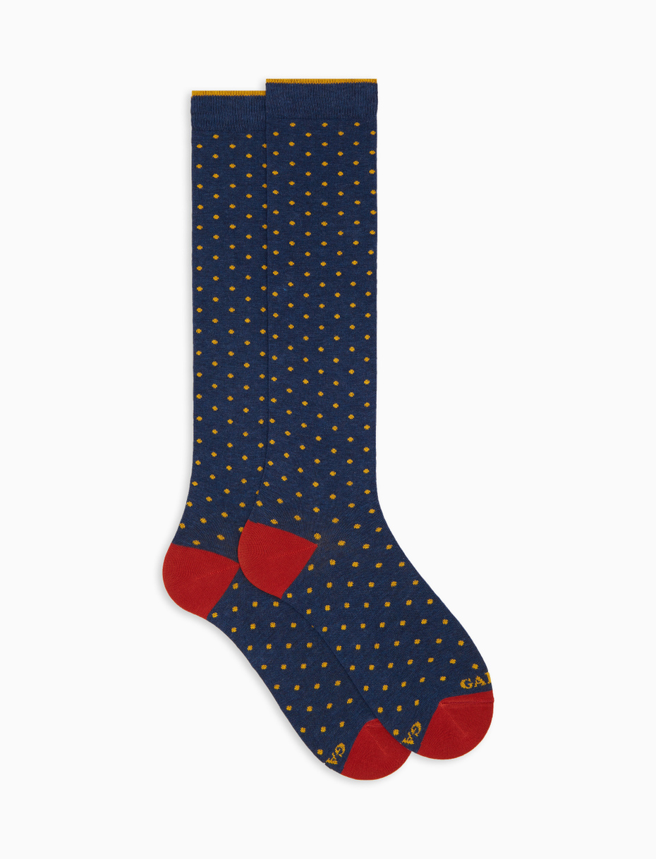 Men's long blue cotton socks with polka dots - Gallo 1927 - Official Online Shop