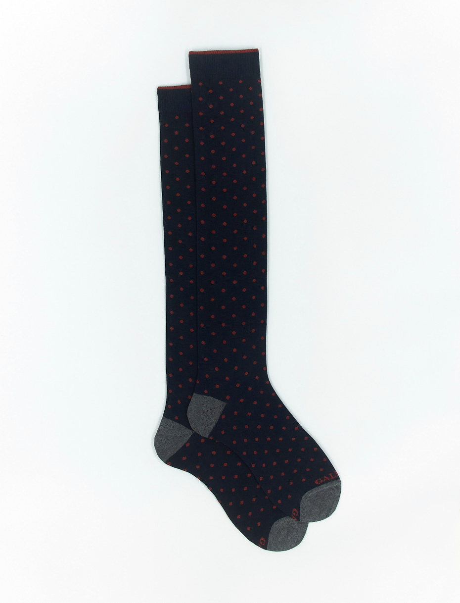 Men's long navy cotton socks with polka dots - Gallo 1927 - Official Online Shop