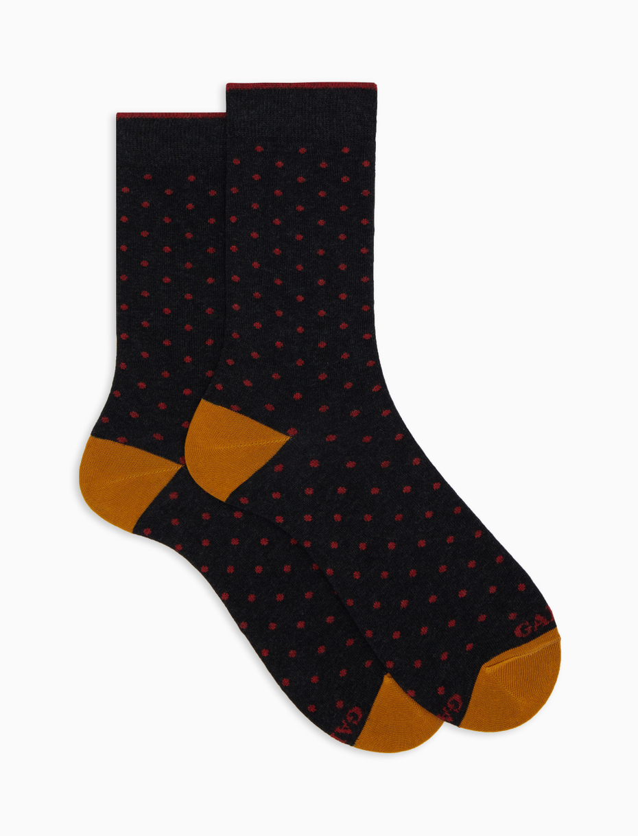 Men's short grey cotton socks with polka dots - Gallo 1927 - Official Online Shop