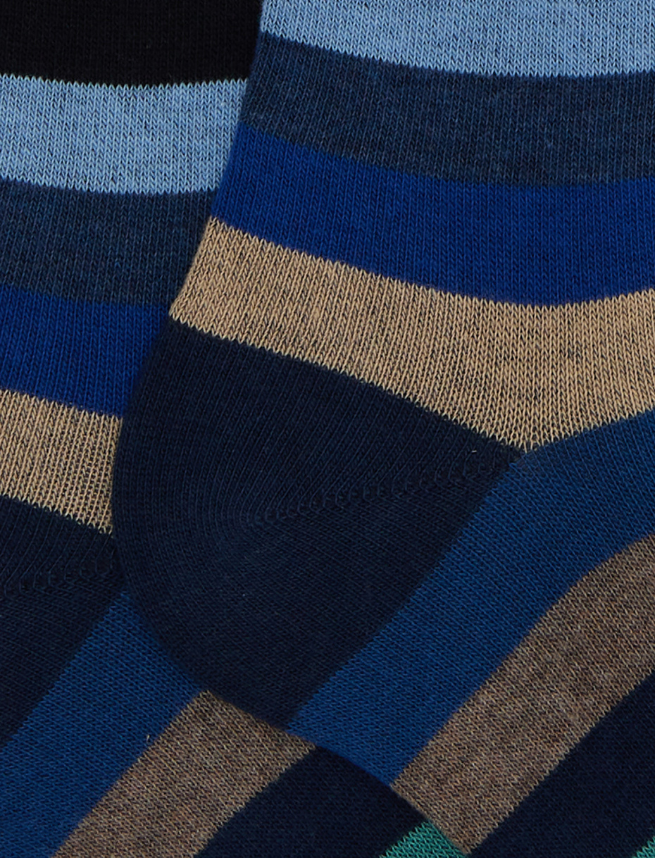 Men's long blue cotton socks with even stripes - Gallo 1927 - Official Online Shop