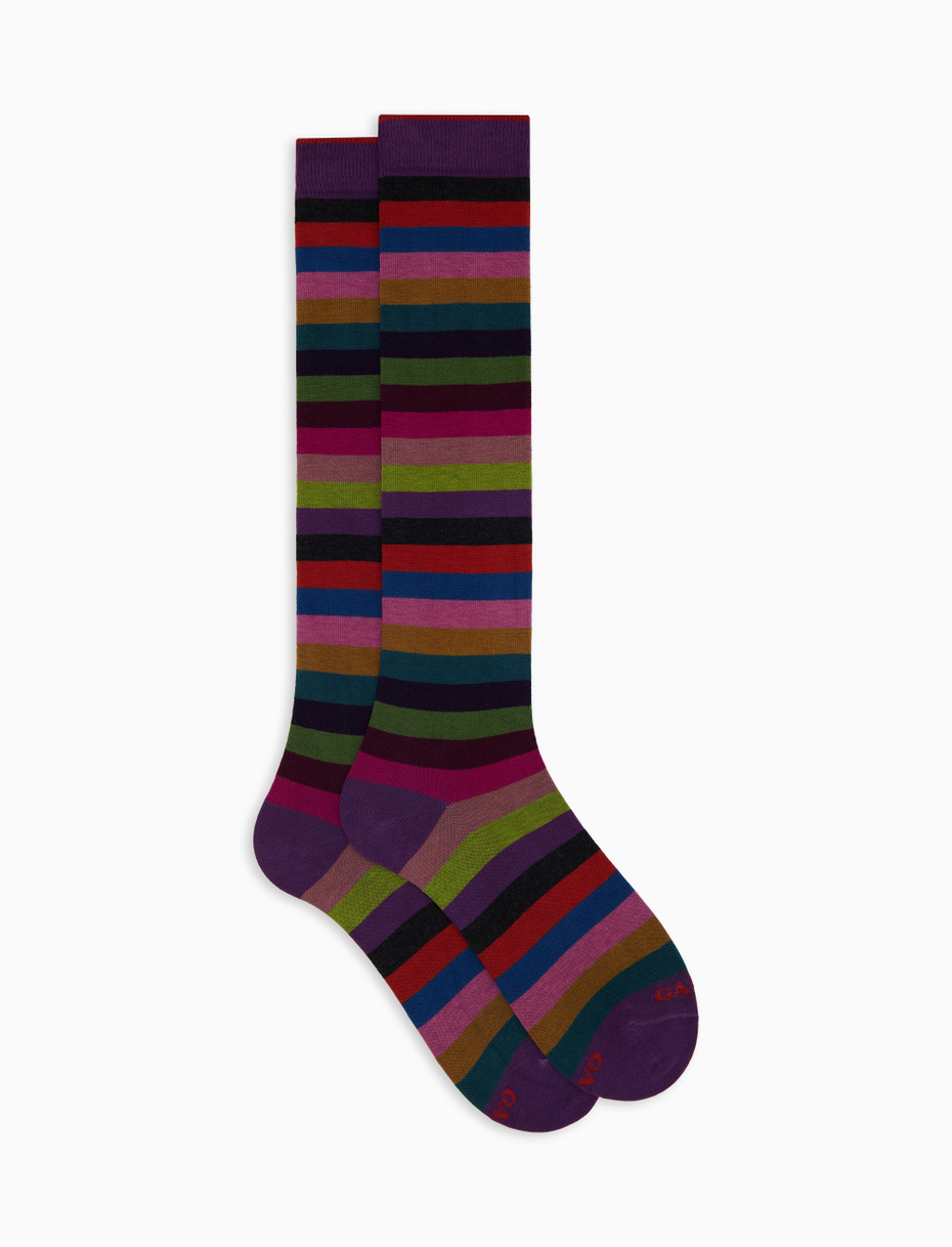 Men's long fuchsia cotton socks with even stripes - Gallo 1927 - Official Online Shop