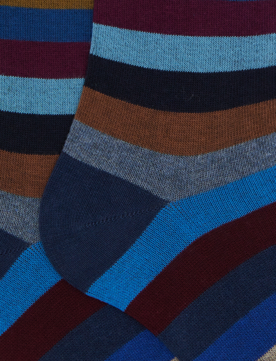 Men's long blue cotton socks with even stripes - Gallo 1927 - Official Online Shop