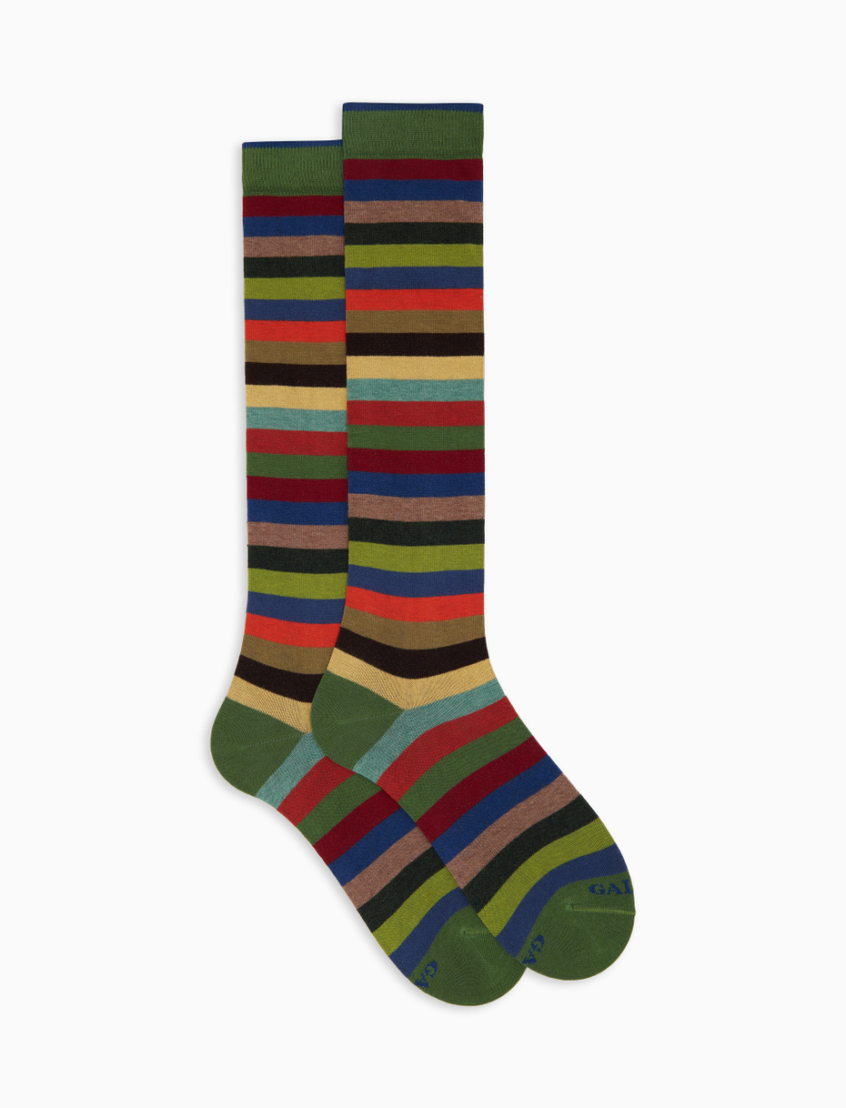 Men's long green cotton socks with even stripes - Gallo 1927 - Official Online Shop